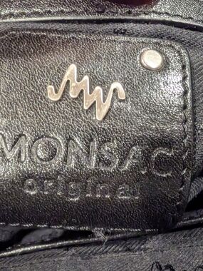 Monsac Black Leather Bag with Silver Logo Accent